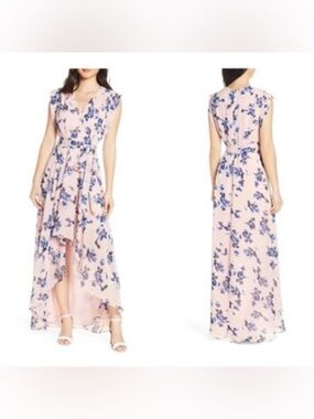 Eliza J Chiffon Floral Print High Low Maxi Dress Size 6